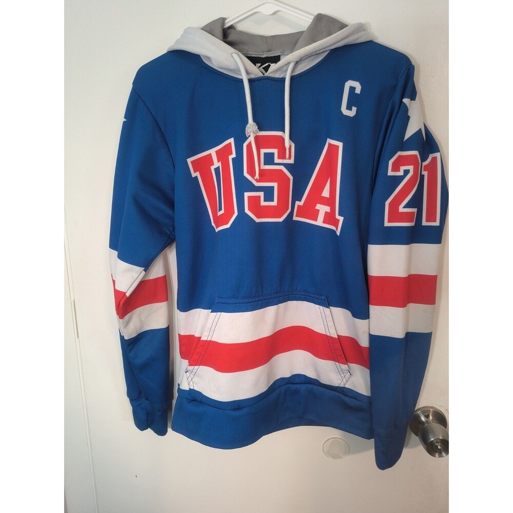 K1 Authentic Hoodie USA HOCKEY SWEATSHIRT 1980 Style Olympics #21 Mike Eruzione